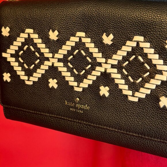 Kate Spade Black & White Woven Unique Crossbody Bag – Boho Geometric Chain Strap - Picture 10 of 11